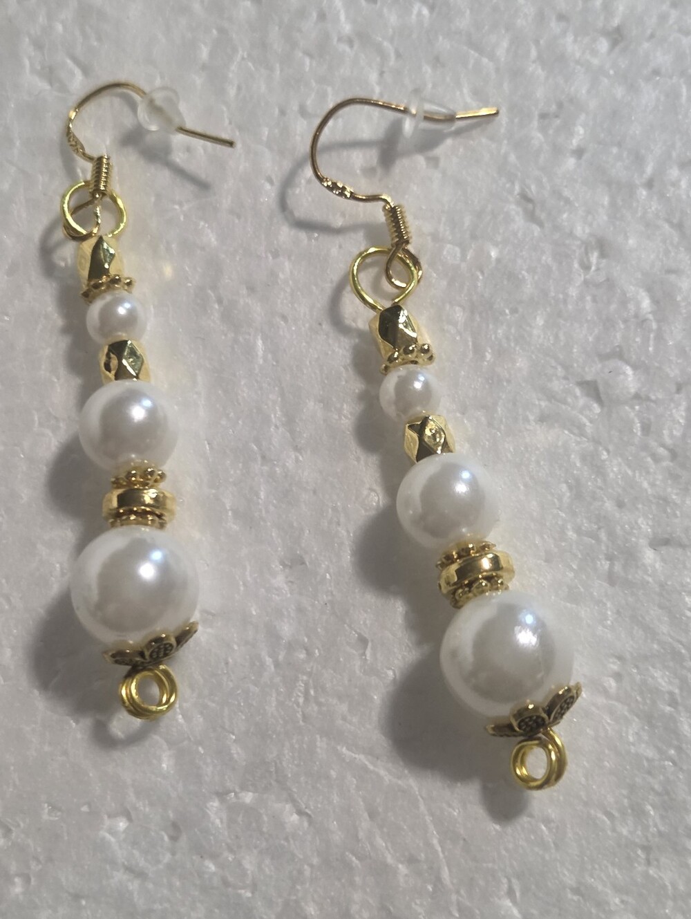 Handcrafted Gold & White Pearl Drop Earrings - Women Jewelry